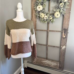 Mine Colorblock Knit Sweater - Olive, Cream, Brown